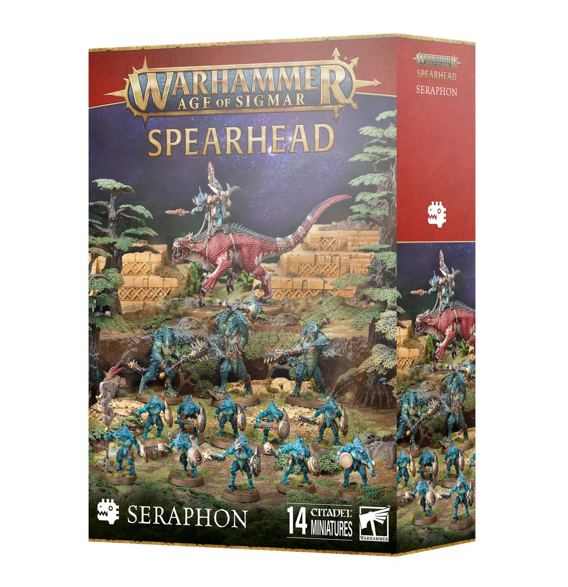 Warhammer Age of Sigmar box showing Seraphon Spearhead