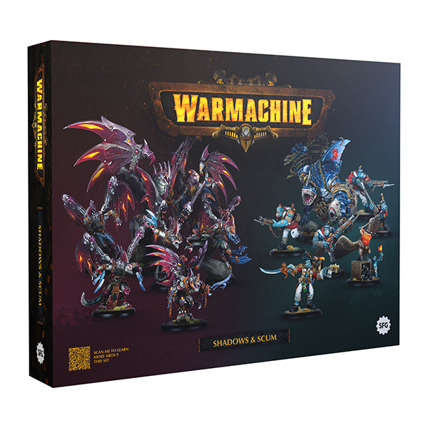 Warhammer 40,000 Warmachine game box with model figures on a dark background