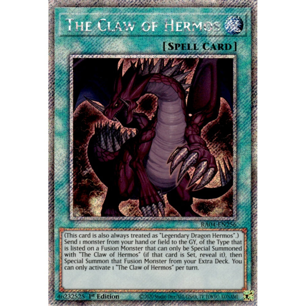 The Claw of Hermos RA04-EN256 Platinum Platinum Secret Rare Yu-Gi-Oh Quarter Century Stampede in Art
