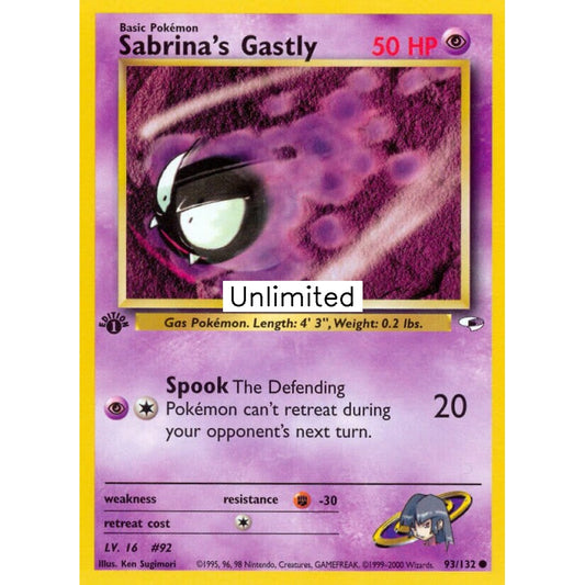 Sabrina's Gastly Common 93/132 Pokemon Card Game Gym Heroes