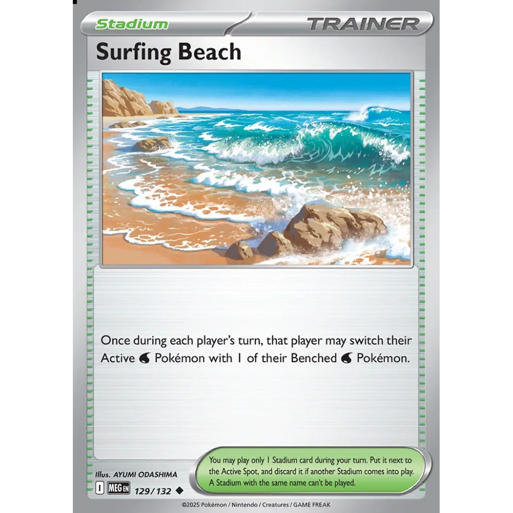 Surfing Beach Uncommon 129/132 Pokemon Card Game Mega Evolution