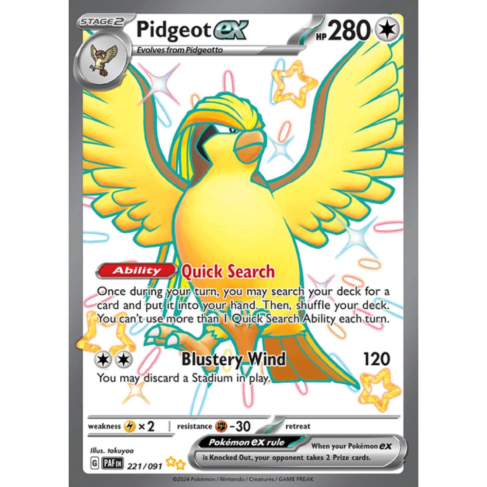 Pidgeot ex Shiny Ultra Rare 221/091 Pokemon Card Game Paldean Fates