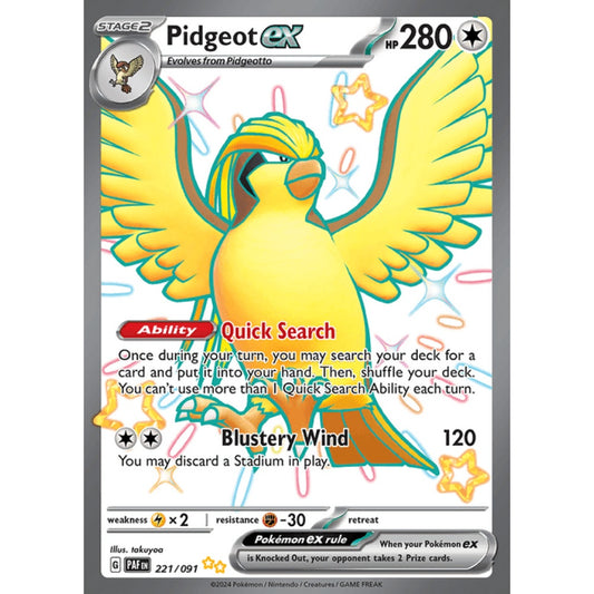 Pidgeot ex Shiny Ultra Rare 221/091 Pokemon Card Game Paldean Fates