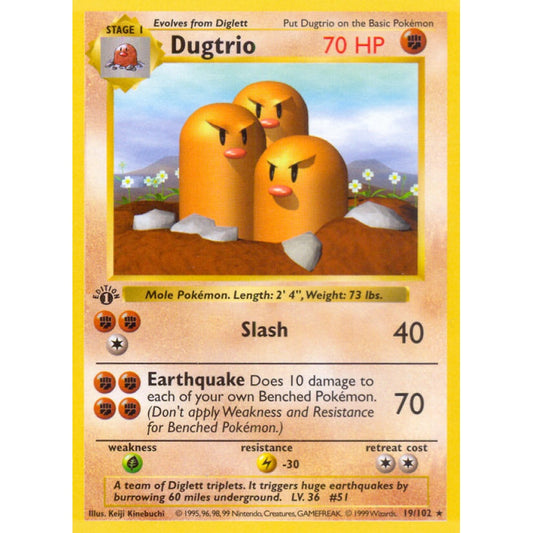 Dugtrio Rare 19/102 Pokemon Card Game Base Set