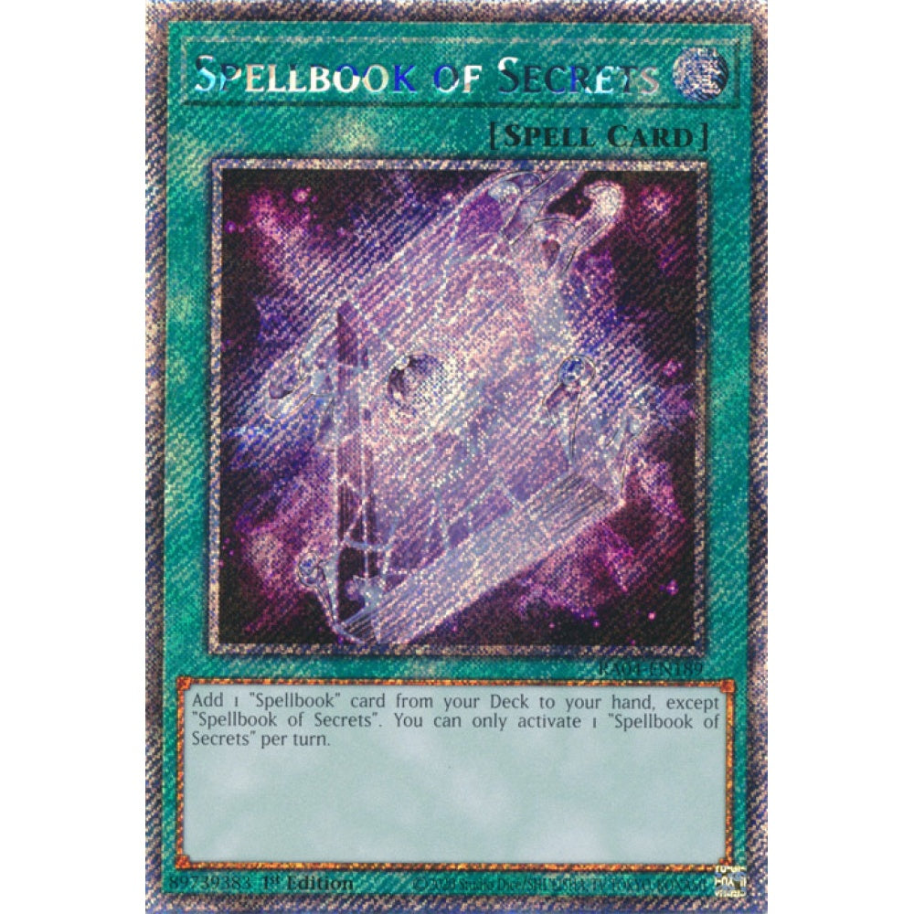 Spellbook of Secrets RA04-EN189 Platinum Platinum Secret Rare Yu-Gi-Oh Quarter Century Stampede in Art
