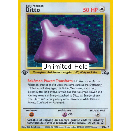 Ditto Rare Holo 3/62 Pokemon Card Game Fossil