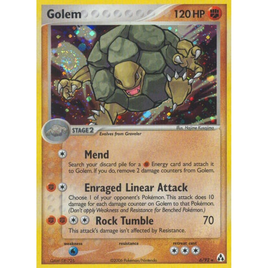 Golem Rare Holo 6/92 Pokemon Card Game EX Legend Maker