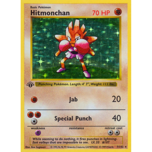 Hitmonchan Holo Rare 7/102 Pokemon Card Game Base Set