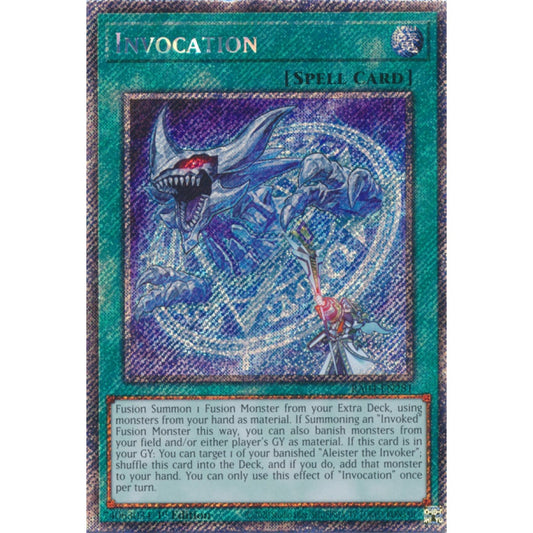 Invocation RA04-EN281 Platinum Platinum Secret Rare Yu-Gi-Oh Quarter Century Stampede in Art