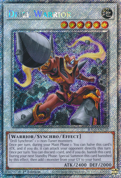 Drill Warrior RA03-EN232 Platinum Platinum Secret Rare Yu-Gi-Oh Quarter Century Bonanza in Art