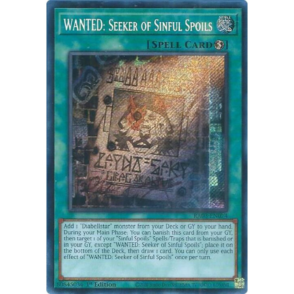 WANTED: Seeker of Sinful Spoils (Secret Rare) RA03-EN074 Secret Yu-Gi-Oh Quarter Century Bonanza