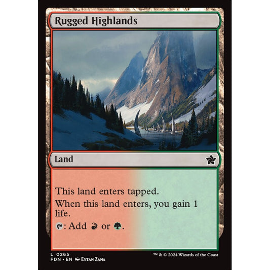 Rugged Highlands, 265, common, Magic: The Gathering, Foundations