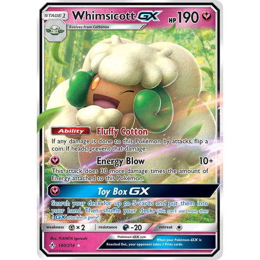 Whimsicott-GX Rare Holo GX 140/214 Pokemon Card Game Unbroken Bonds