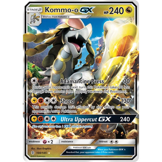 Kommo-o-GX Rare Holo GX 100/145 Pokemon Card Game Guardians Rising
