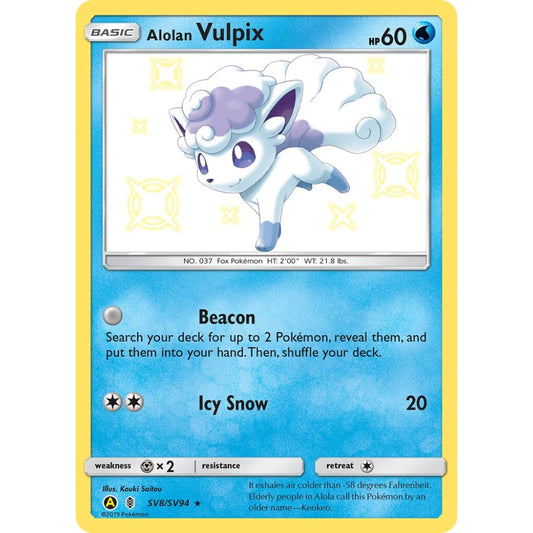 Alolan Vulpix Rare Shiny SV8/SV94 Pokemon Card Game Hidden Fates