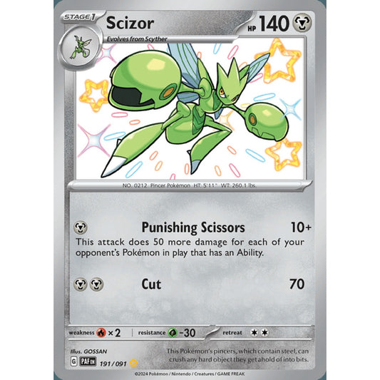Scizor Shiny Rare 191/091 Pokemon Card Game Paldean Fates