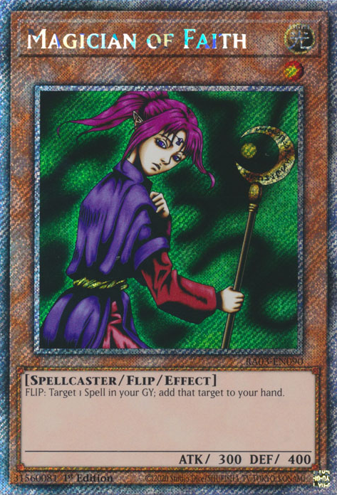 Magician of Faith RA03-EN090 Platinum Platinum Secret Rare Yu-Gi-Oh Quarter Century Bonanza in Art