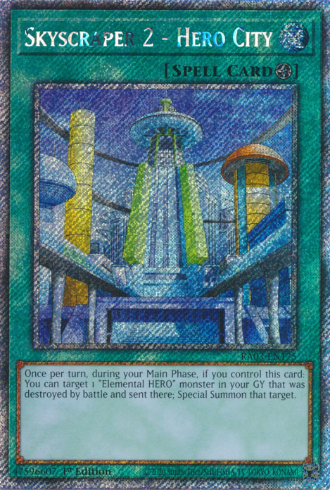 Skyscraper 2 - Hero City RA03-EN175 Platinum Platinum Secret Rare Yu-Gi-Oh Quarter Century Bonanza in Art