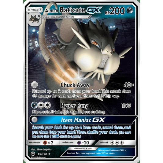 Alolan Raticate-GX Double Rare 85/168 Pokemon Card Game Celestial Storm