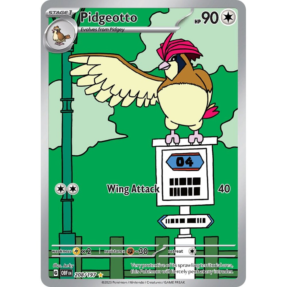 Pidgeotto Illustration Rare 208/197 Pokemon Card Game Obsidian Flames
