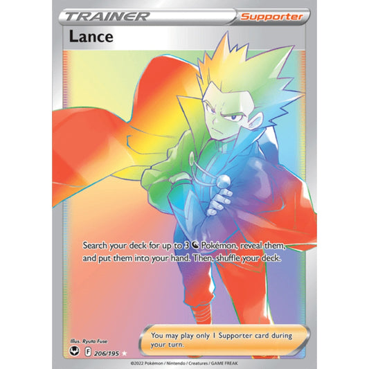 Lance Rainbow Rare 206/195 Pokemon Card Game Silver Tempest