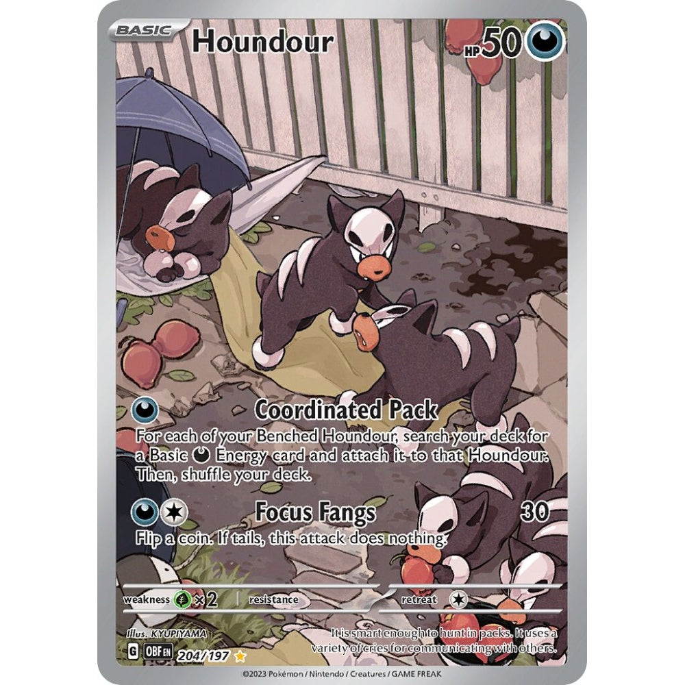 Houndour Illustration Rare 204/197 Pokemon Card Game Obsidian Flames