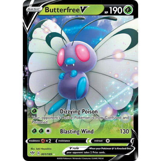 Butterfree V Holo Rare V 001/189 Pokemon Card Game Darkness Ablaze