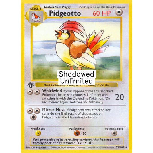 Pidgeotto Rare 22/102 Pokemon Card Game Base Set