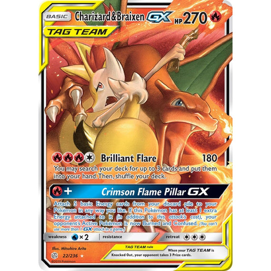 Charizard & Braixen-GX Rare Holo GX 22/236 Pokemon Card Game Cosmic Eclipse
