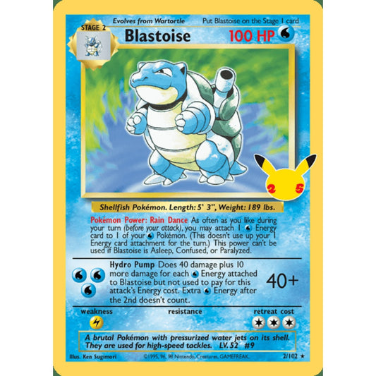 Blastoise Holo Rare 2/102 Pokemon Card Game Celebrations