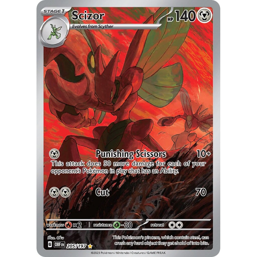 Scizor Illustration Rare 205/197 Pokemon Card Game Obsidian Flames