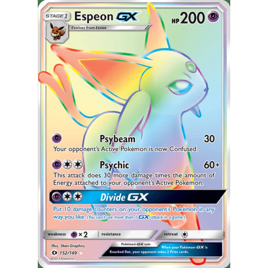 Espeon-GX Rainbow Rare 152/149 Pokemon Card Game Sun & Moon