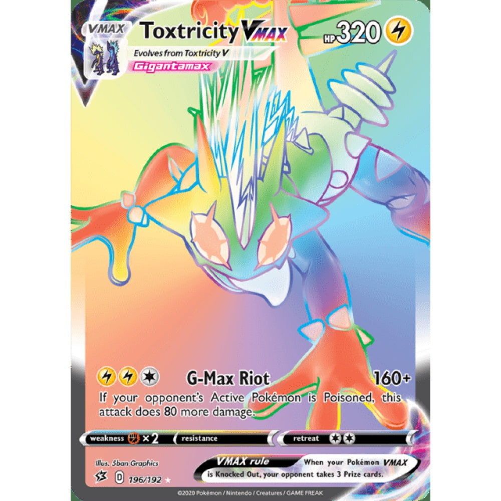 Toxtricity VMAX Rainbow Rare 196/192 Pokemon Card Game Rebel Clash