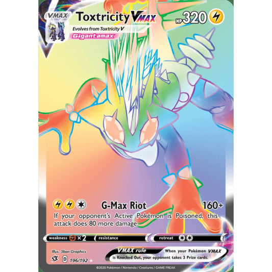 Toxtricity VMAX Rainbow Rare 196/192 Pokemon Card Game Rebel Clash