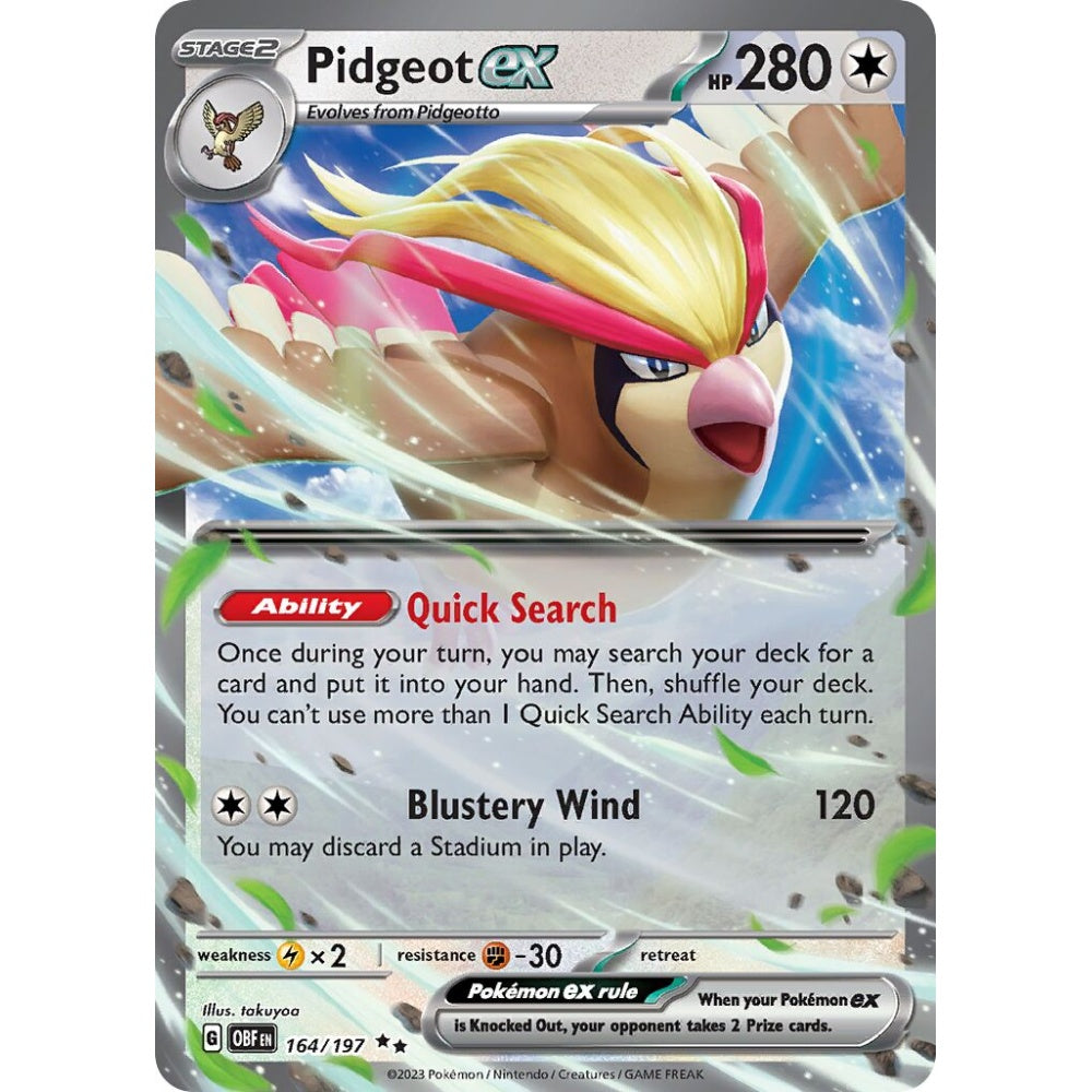 Pidgeot ex Double Rare 164/197 Pokemon Card Game Obsidian Flames