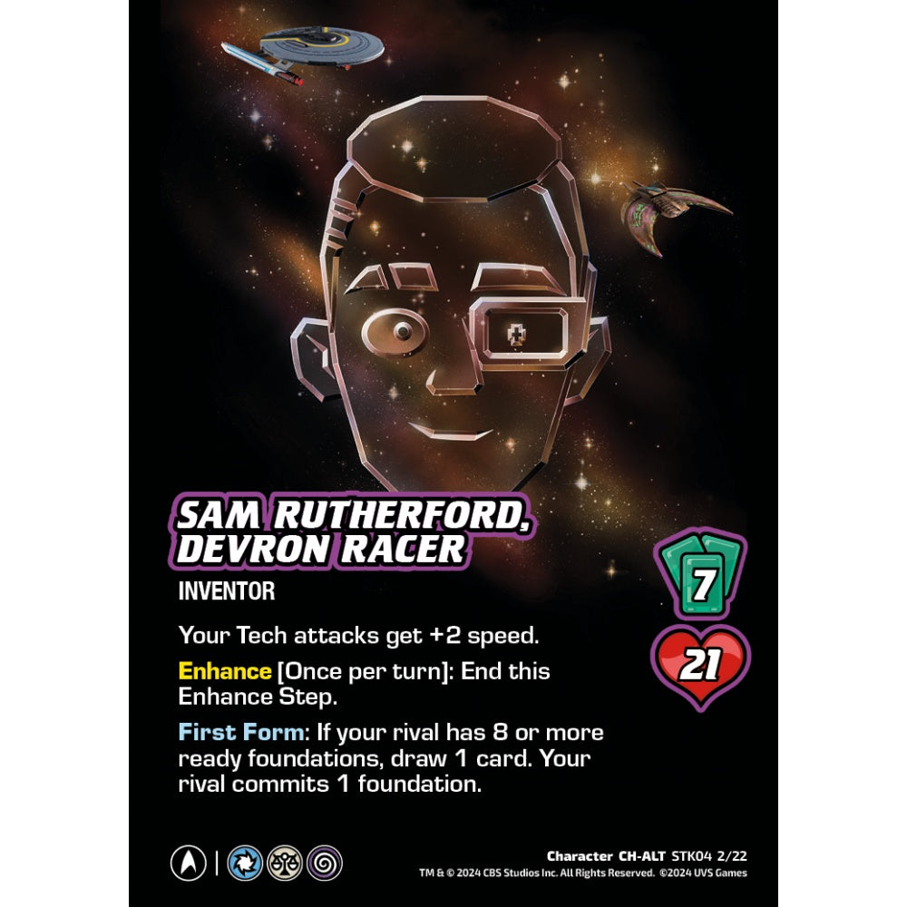 Sam Rutherford, Devron Racer, 2/22, STK04, Universus, Star Trek Lower Decks Challenger Decks, Character, CH-ALT