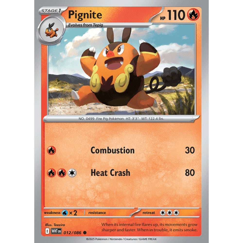Pignite Common 12/086 Pokemon Card Game White Flare