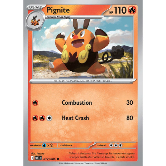 Pignite Common 12/086 Pokemon Card Game White Flare