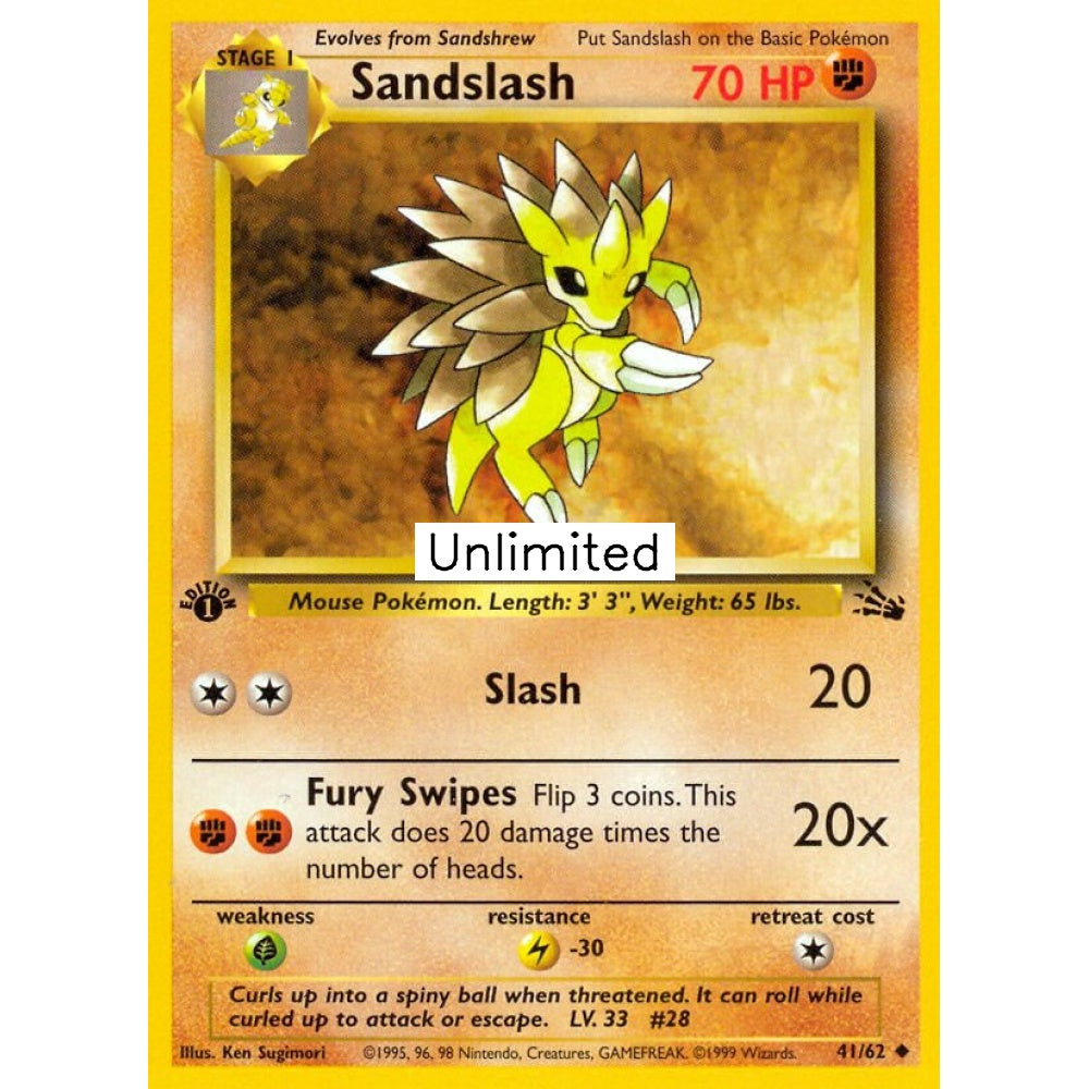Sandslash Uncommon 41/62 Pokemon Card Game Fossil