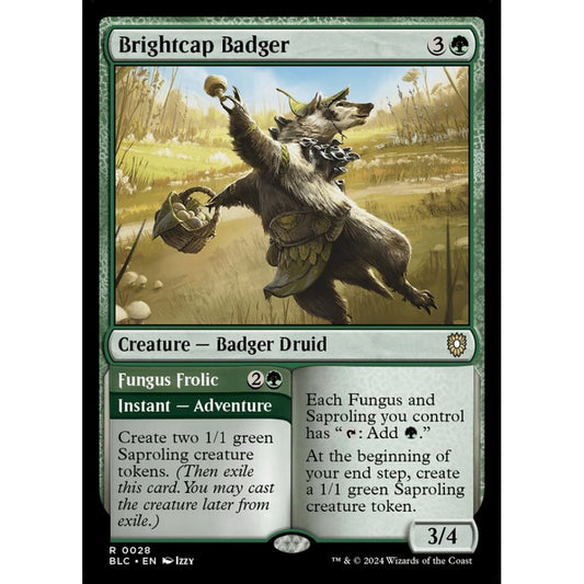 Brightcap Badger // Fungus Frolic, 28, rare, Magic: The Gathering, Bloomburrow