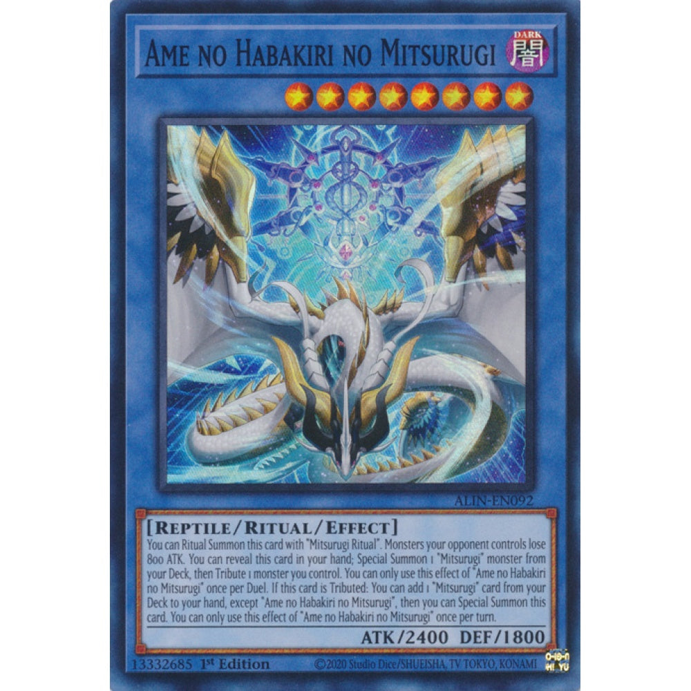 Ame no Habakiri no Mitsurugi ALIN-EN092 Super Super Rare Yu-Gi-Oh Alliance Insight in Art