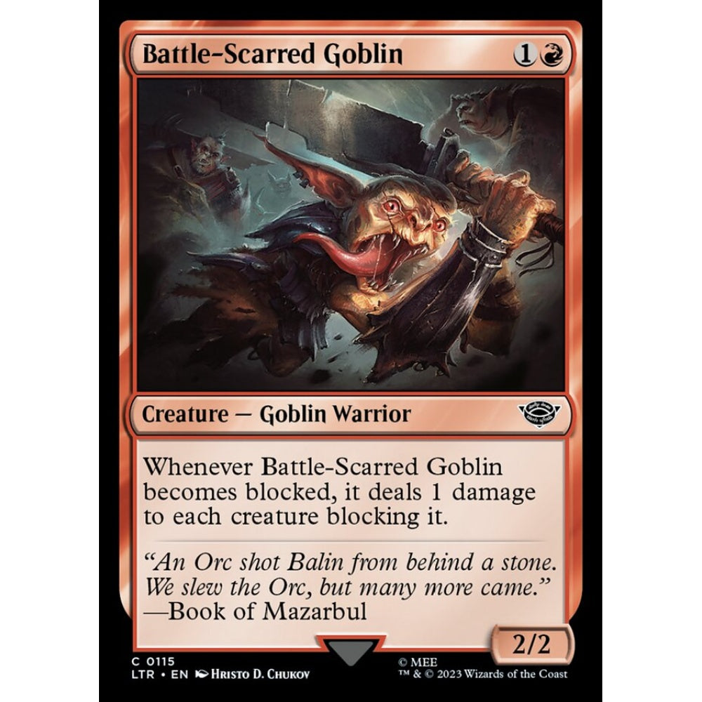 Battle-Scarred Goblin, common, 115, Magic the Gathering, The Lord of the Rings: Tales of Middle-earth