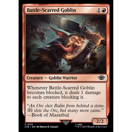 Battle-Scarred Goblin, common, 115, Magic the Gathering, The Lord of the Rings: Tales of Middle-earth