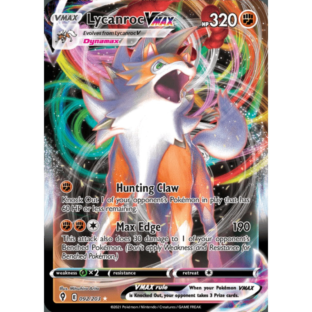 Lycanroc VMAX Ultra Rare 092/203 Pokemon Card Game Evolving Skies
