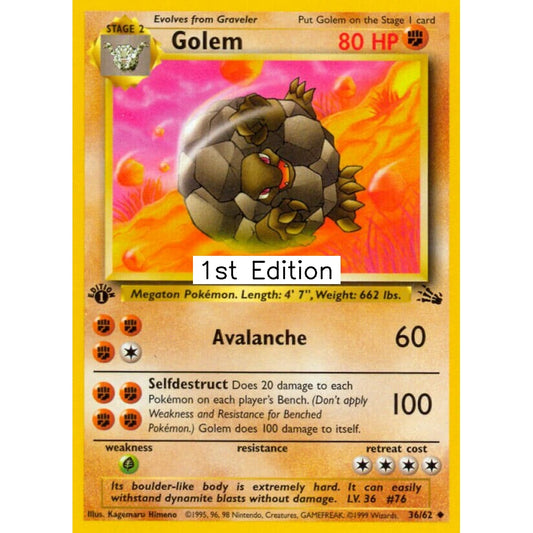 Golem Uncommon 36/62 Pokemon Card Game Fossil