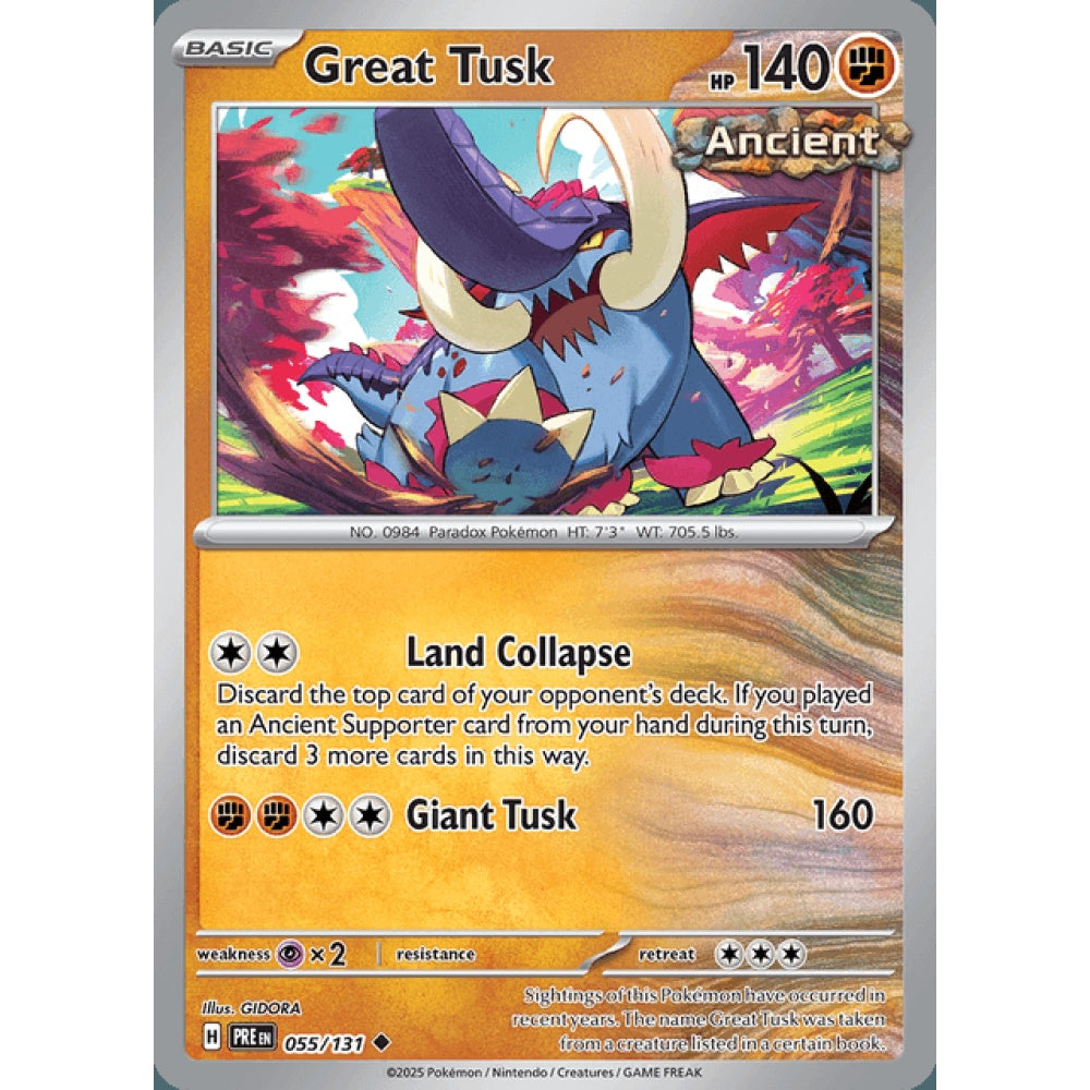 Great Tusk Uncommon 055/131 Pokemon Card Game Prismatic Evolutions