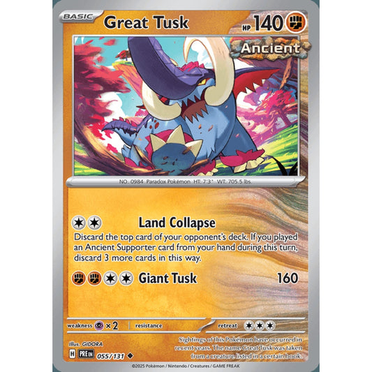 Great Tusk Uncommon 055/131 Pokemon Card Game Prismatic Evolutions