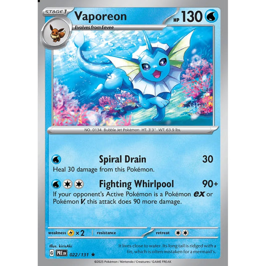 Vaporeon Rare 022/131 Pokemon Card Game Prismatic Evolutions