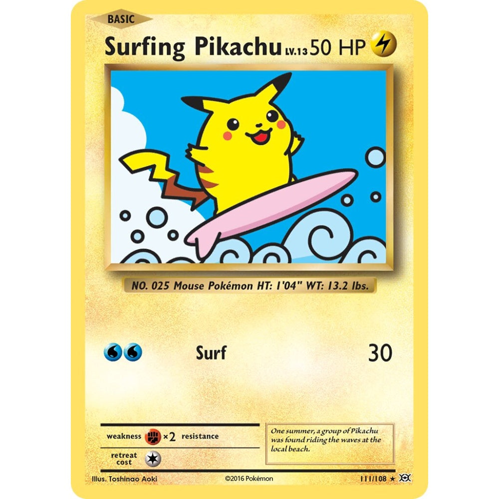 Surfing Pikachu Rare Secret 111/108 Pokemon Card Game Evolutions