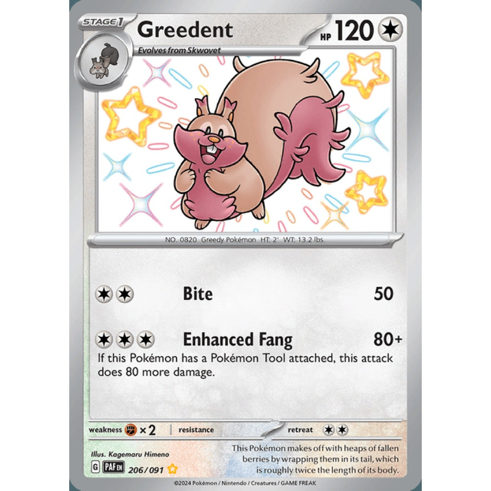 Greedent Shiny Rare 206/091 Pokemon Card Game Paldean Fates